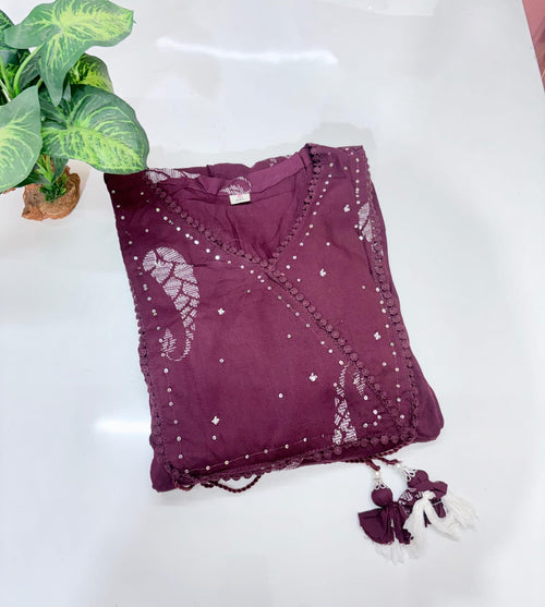 Wine Rayon Plus Size Umbrella Kurti
