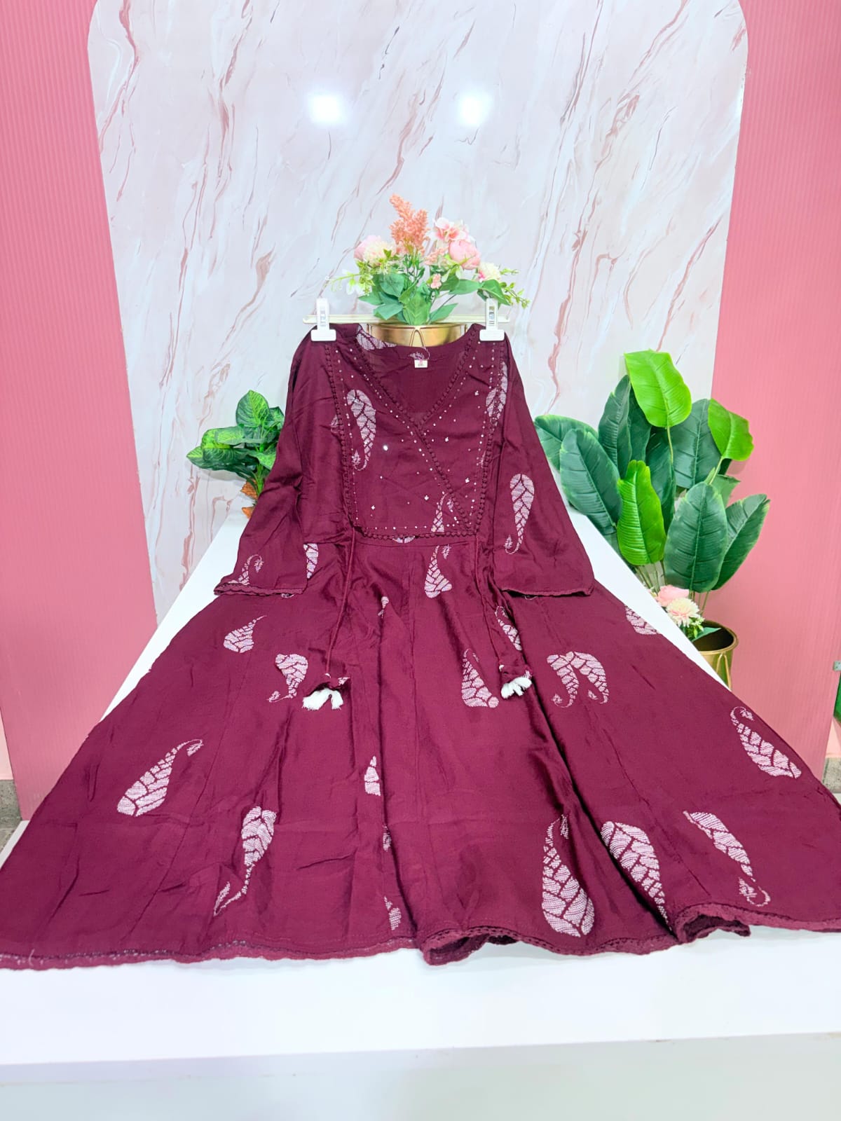 Wine Rayon Plus Size Umbrella Kurti