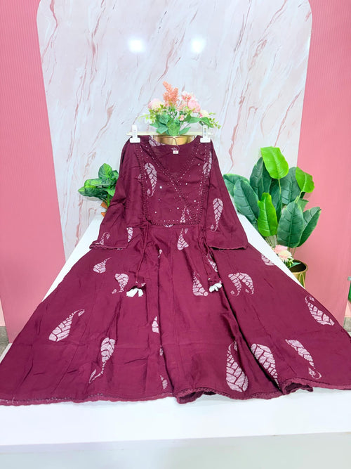 Wine Rayon Plus Size Umbrella Kurti