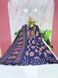 Navy Blue Printed Rayon Plus Size Umbrella Kurti with Dupatta