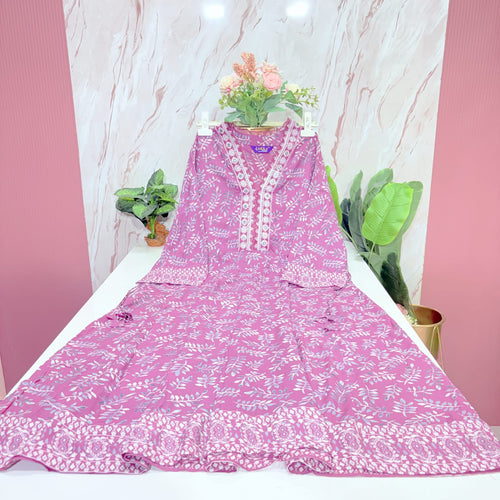 Pink Printed Rayon Plus Size Umbrella Kurti