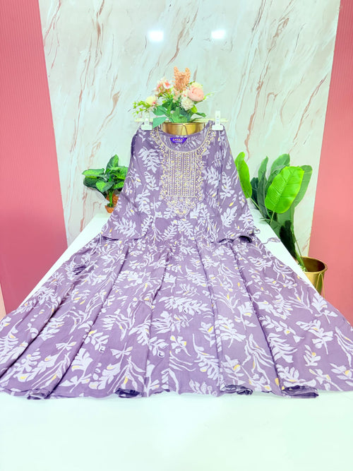 Lavender Printed Rayon Plus Size Umbrella Kurti