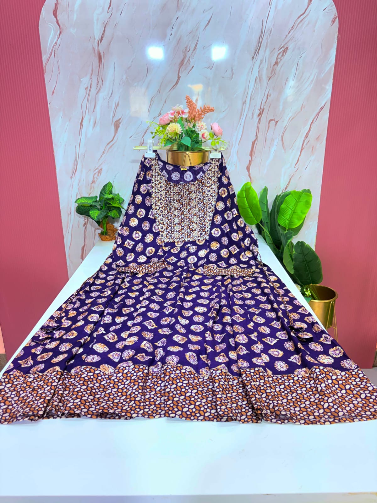 Blue Rayon Plus Size Umbrella Kurti