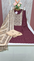 Rayon Straight Cut Kurthi Set with Dupatta