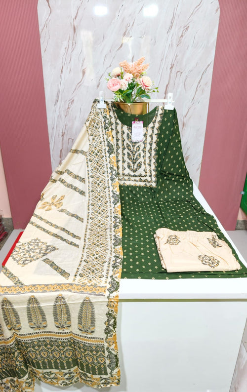 Rayon Straight Cut Kurthi Set with Dupatta