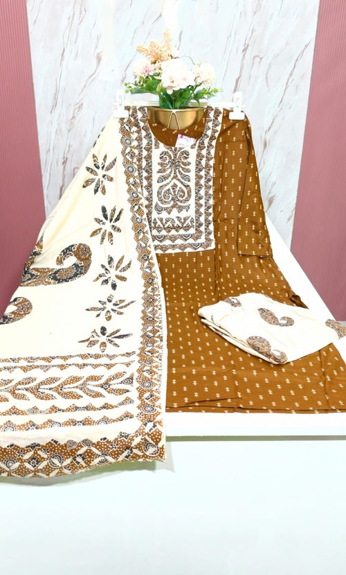 Rayon Straight Cut Kurthi Set with Dupatta