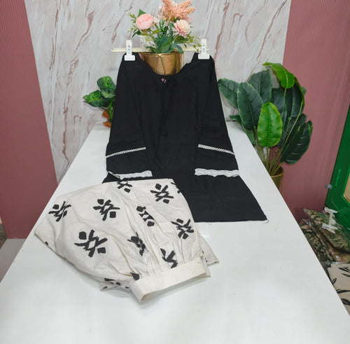 Rayon Top with Handloom Cotton Pant Co-ord Set - Black