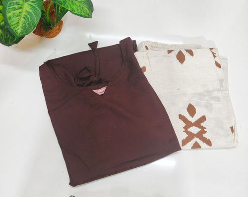 Rayon Top with Handloom Cotton Pant Co-ord Set - Brown