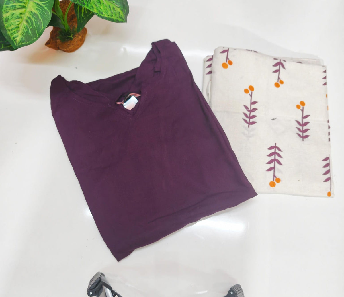 Rayon Top with Handloom Cotton Pant Co-ord Set - Wine