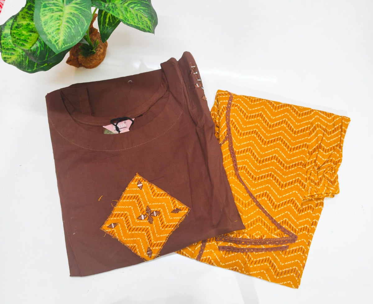 Cotton Sleeveless Co-ord Set with Dhoti Pants - Brown
