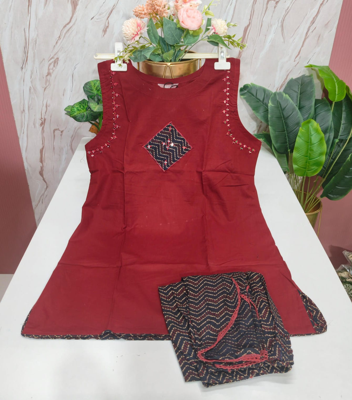 Cotton Sleeveless Co-ord Set with Dhoti Pants