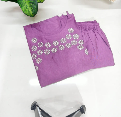Vertican Fabric A-Line Kurti with Semi Palazzo Set - Lavender