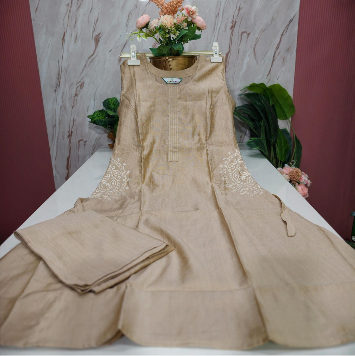 Vatican Fabric A-Line Co ord Set with Embroidery
