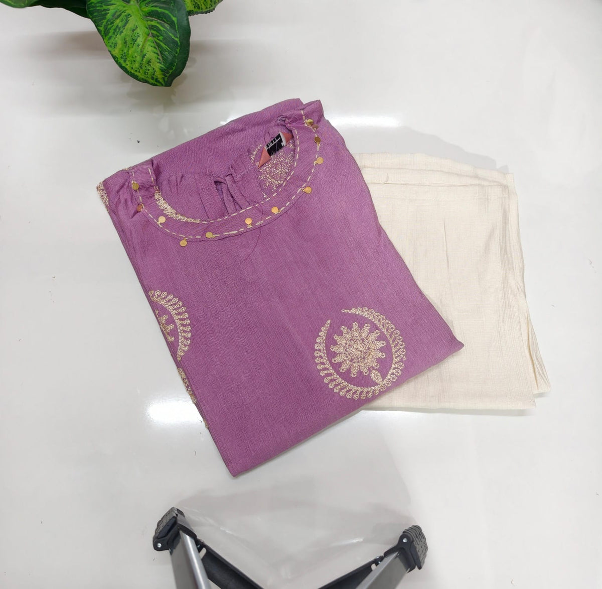 Vatican Fabric Embroidered Top with Palazzo Pants - Lavender