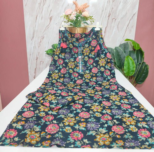 Cotton Straight Cut Kurti with Mirror Work