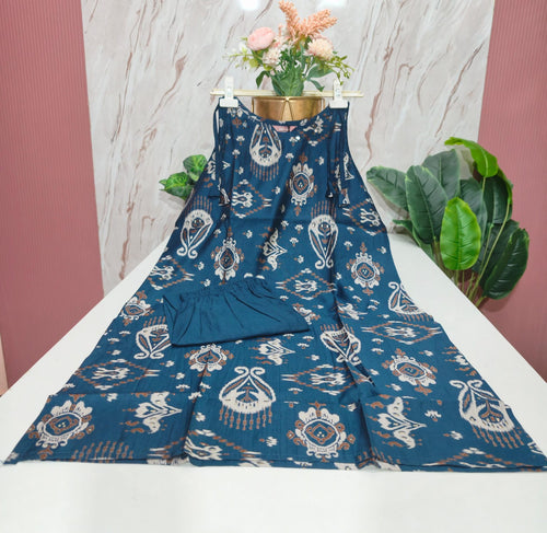 Vatican Fabric Straight Cut Kurti with Plazo Pants - Blue