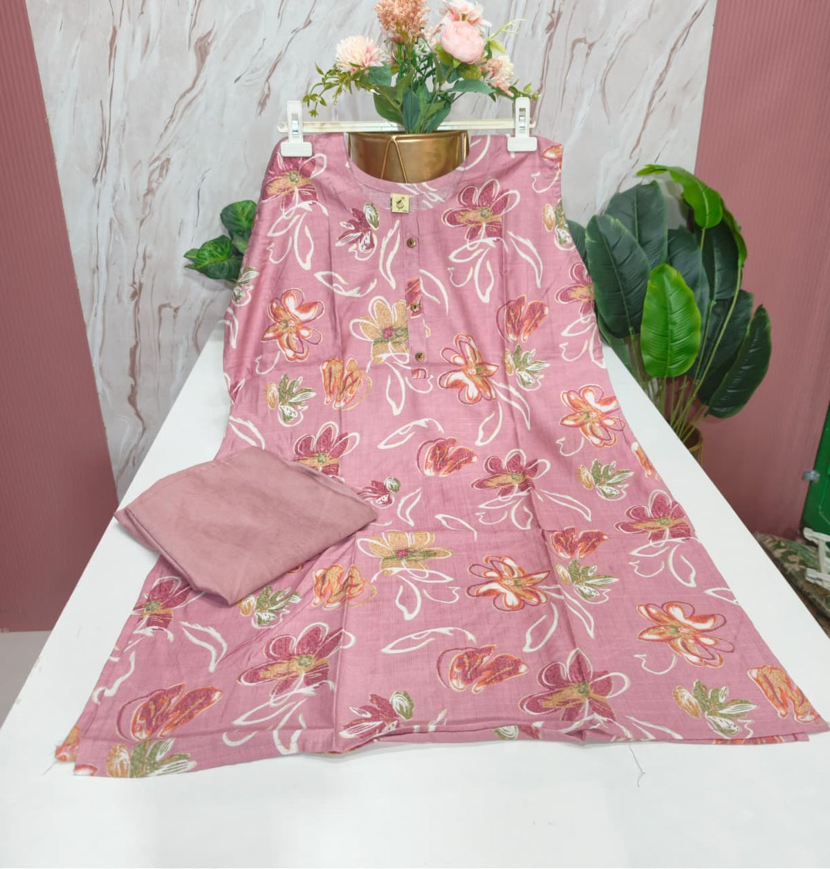 Vatican Fabric Straight Cut Kurti with Pants