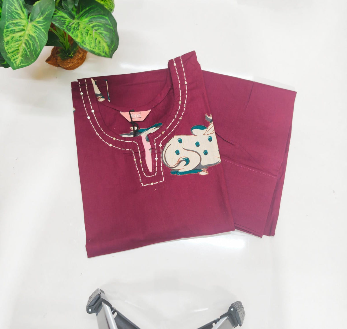 Cotton Straight Cut Kurti with Pleated Palazzo