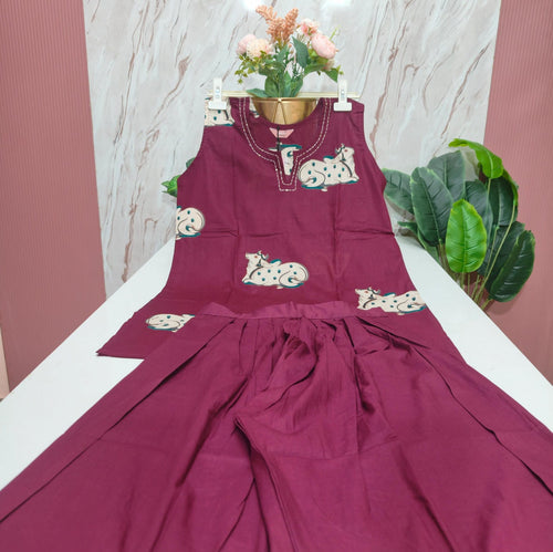 Cotton Straight Cut Kurti with Pleated Palazzo