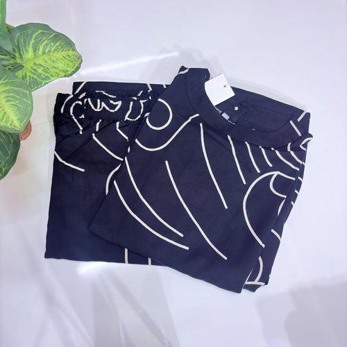 Navy Blue Rayon A-Line Kurti with Semi Palazzo Set