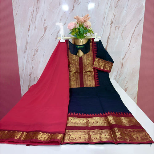 Kanchi Cotton Straight Cut Top with Georgette Dupatta