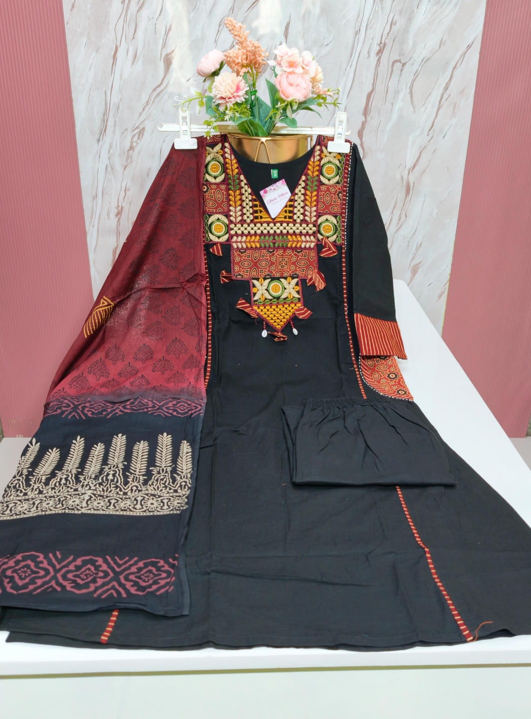 Premium Dabu Cotton A-Line Kurti Set
