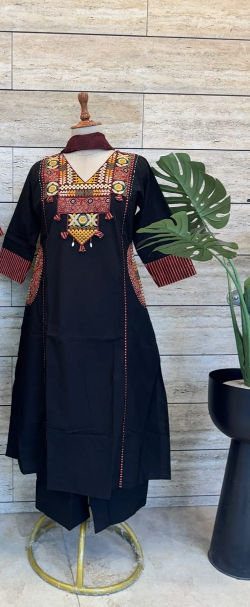 Premium Dabu Cotton A-Line Kurti Set