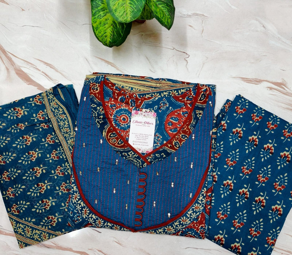 Premium 60s Cotton Pure Anarkali Set – Blue