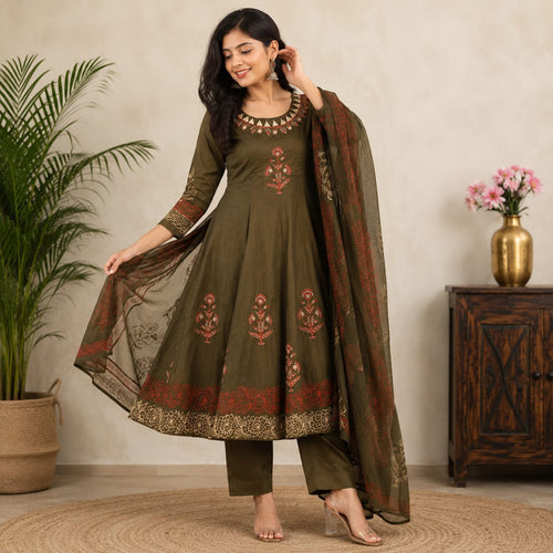 Premium Jaipur Block Print Anarkali Kurti Set