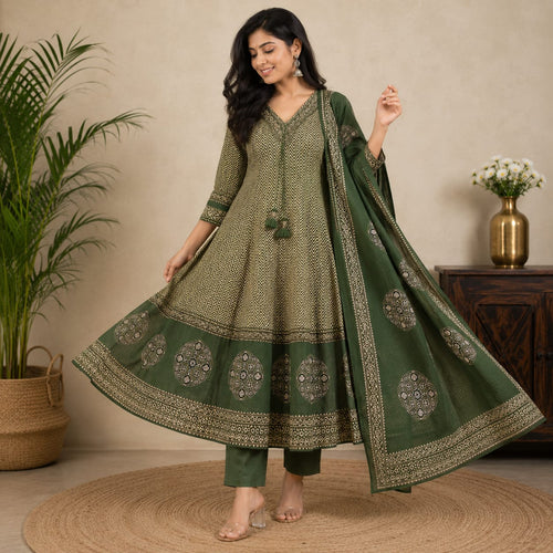 Premium 60s Cotton Anarkali Kurti Set