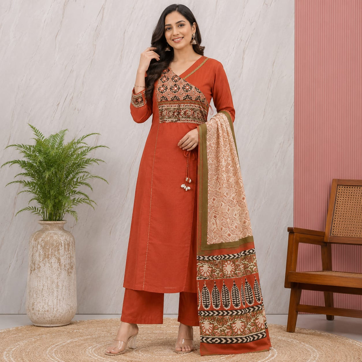 Premium Kalamkari A-Line 3-Piece Kurti Set