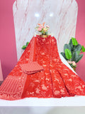 Plus Size Cotton Umbrella Kurta Set | 3-Piece Floral Printed Kurti with Dupatta & Straight Pant | Brick Red