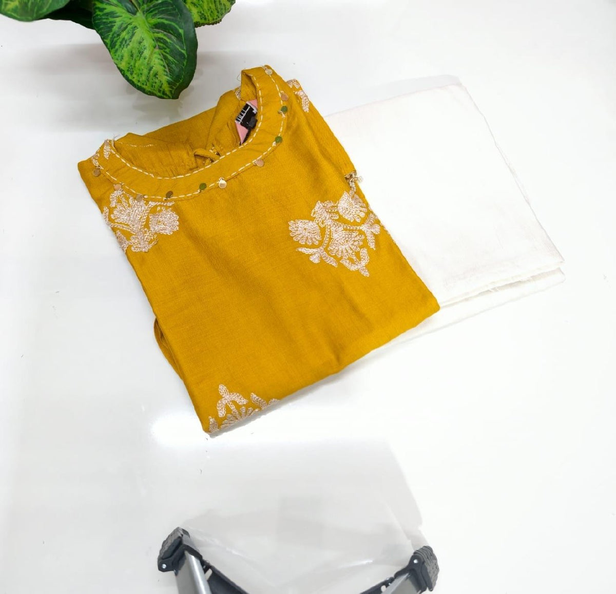 Vatican Fabric Embroidered Top with Palazzo Pants - Yellow