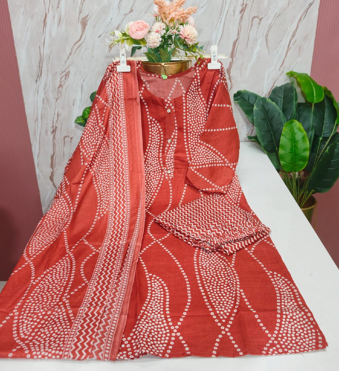 Blended Cotton Kurti with Pant & Dupatta Set