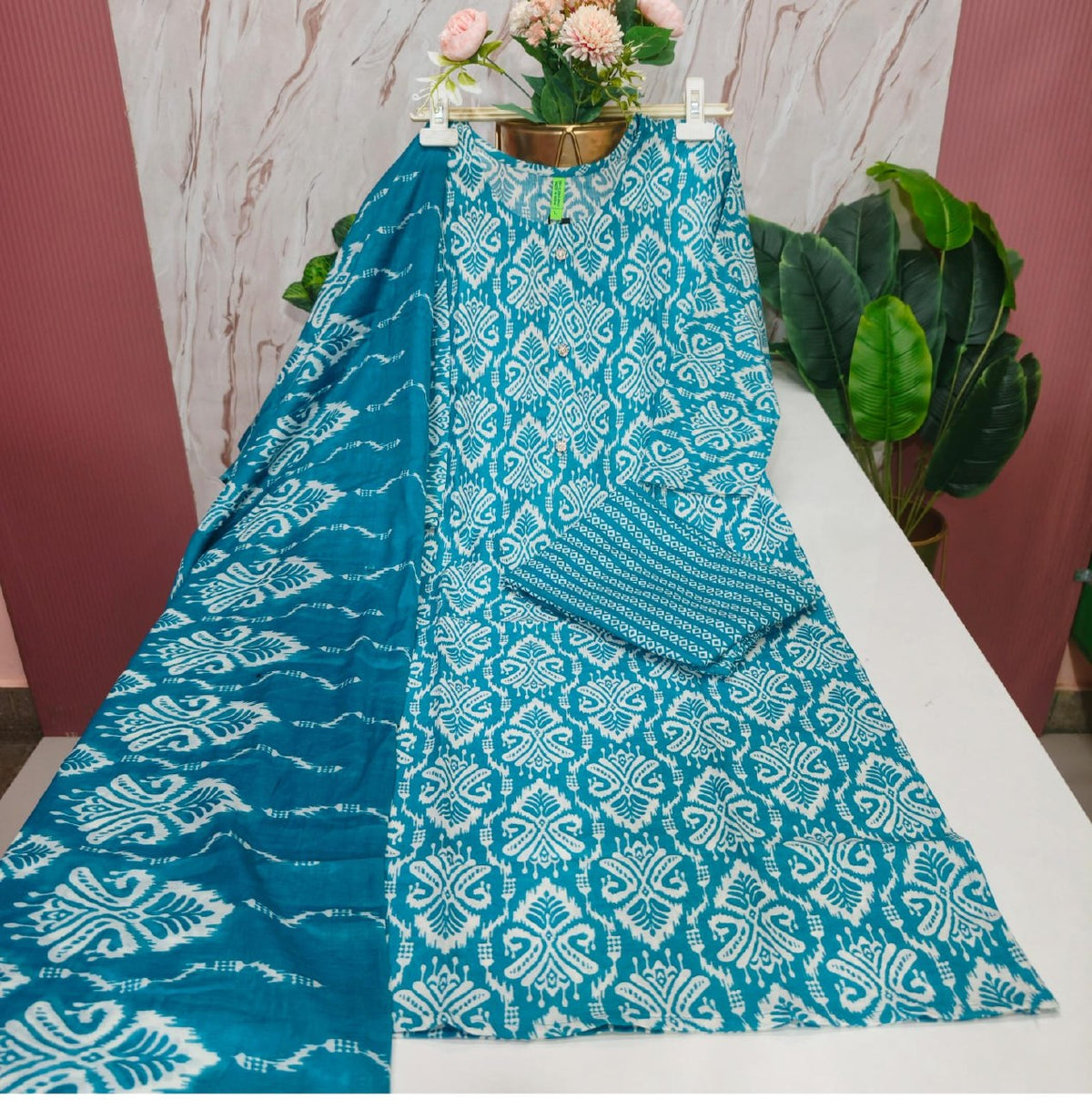 Blended Cotton Kurti with Pant & Dupatta Set