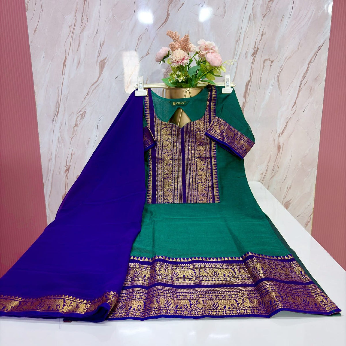 Kanchi Cotton Straight Cut Top with Georgette Dupatta