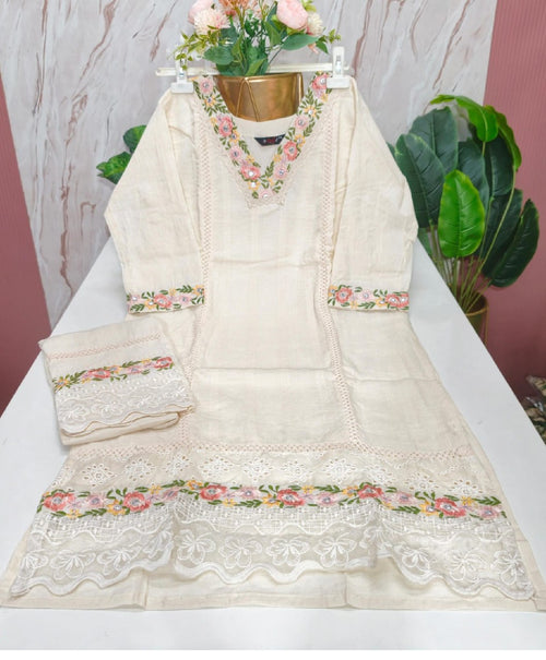 Handloom Cotton Straight Cut Kurti with Jacquard Weave