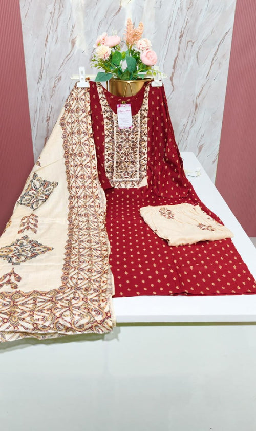 Rayon Straight Cut Kurthi Set with Dupatta